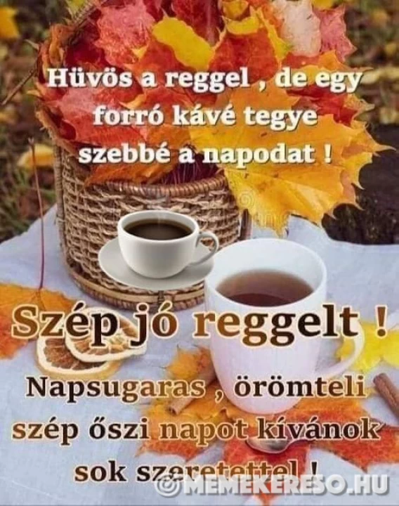 Hűvös a reggel, de egy forró kávé tegye szebbé á napodat!  Szép jó reggelt!  Napsugaras, örömteli szép őszi napot kívánok sok szeretettel!