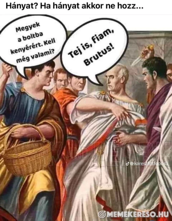 Hányat? Ha hányat akkor ne hozz...  Megyek a boltba kenyérért. Kell még valami? Tej is, fiam, Brutus!